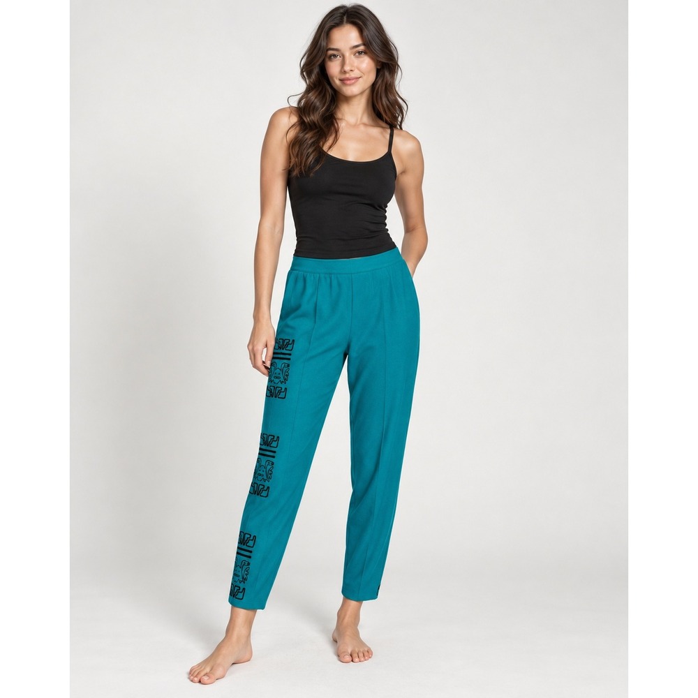 Artisan Teal Black Embroidered Wool Pants Avant Garde Wearable Art S Small